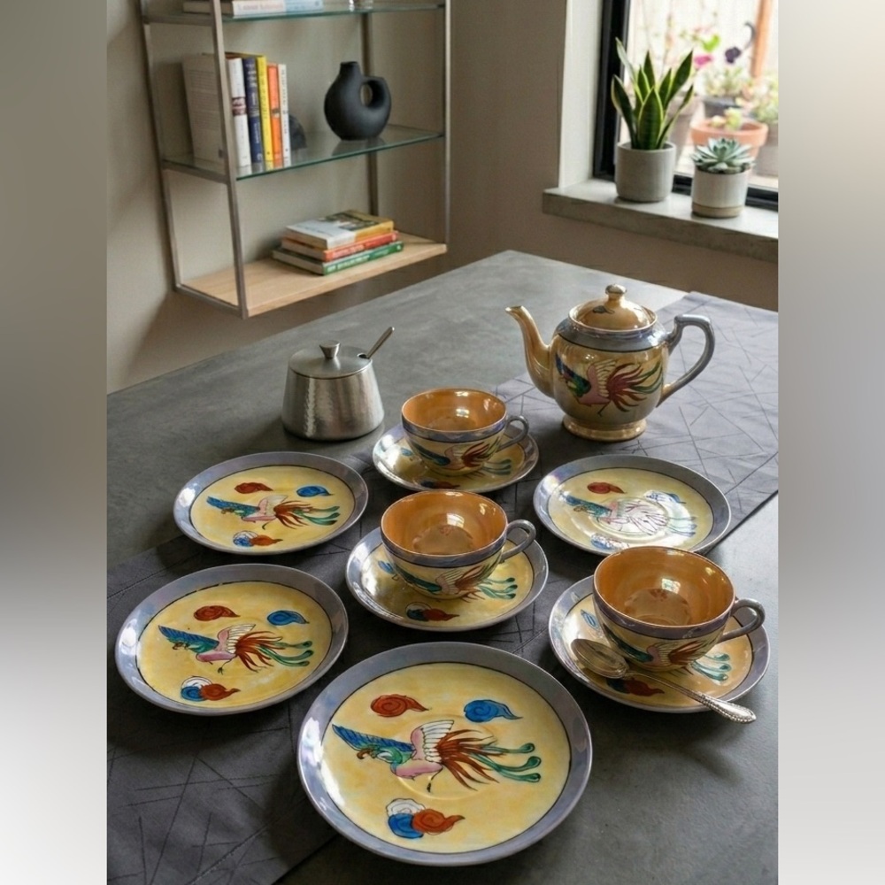 Vintage Japanese Phoenix Tea set 3 cups/5 saucers